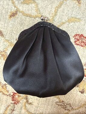 Judith Leiber Elegant Black Satin Kiss-Lock Evening Clutch